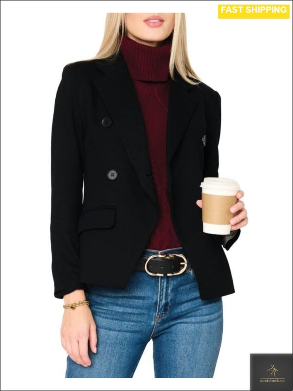 Women's Double Breasted Blazer Long Sleeve Structured Fit Casual Work Wear